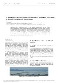 Standard specification for roadworks (northern territory. Pdf A Research For Deviation Estimation Analysis For Driven Piles Foundation A Case Of Penang Second Marine Bridge