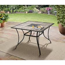 Mainstays Heritage Park 40 Tiled Patio Dining Table Walmart Com Metal Outdoor Table Dining Table Patio Dining Table