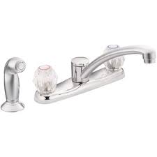 Comparison guide of the top 5 kitchen and top 5 bathroom moen faucets in 2021. Moen Part 7910 Moen Chateau 2 Handle Low Arc Standard Kitchen Faucet With Side Sprayer On Deck And Duralock Installation In Chrome Two Handle Kitchen Faucets Home Depot Pro