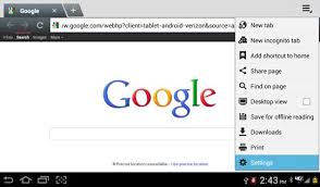 Browser Menu Settings Samsung Galaxy Tab Google Desktop Browser