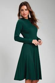 Maliyah Forest Green Long Sleeve Midi Skater Dress Midi Short Sleeve Dress Green Dress Casual Long Dress Casual