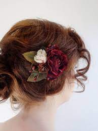 Burgundy Hair Accessory Bridal Hair Clip Burgundy Flower Etsy Flower Hair Accessories Wedding Burgundy Hair Accessories Flowers In Hair