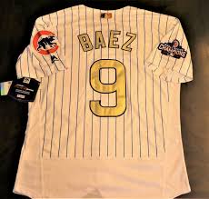 Men's chicago cubs kris bryant black gold baseball jersey 2021 details. Brand New Javier Baez 9 Chicago Cubs Gold Pinstripe Jersey Large Sportscards Com