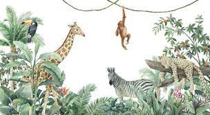 Jungle Safari Animals Wallpaper Children Room Wall Mural Peel Etsy In 2021 Jungle Wall Mural Jungle Wallpaper Jungle Mural