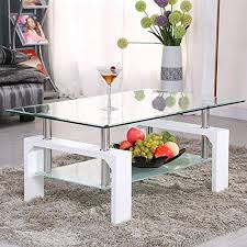 Wonderful wood and glass middle coffee table ideas. Mecor Rectangle Glass Coffee Table White Modern Side Coffee Table With Lower Shelf Wooden Legs Suit For Living Room Walmart Com Walmart Com