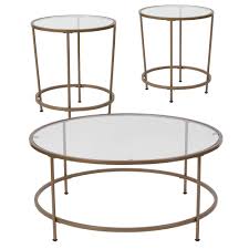 Choose from contactless same day delivery, drive up and more. 3 Piece Round Coffee And End Table Set With Glass Tops And Round Matte Gold Frames