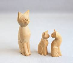 Three Wooden Kitten Figurines Wooden Cats Three Cats Etsy Wooden Cat Wood Cat Cat Statue