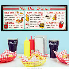 A shrine to simple american cooking, diners are known for a handful of classic, homey dishes, like corned beef hash, home fries, biscuits and gravy, and egg creams. On The Menu Diner Food Prices Tin Sign At Retro Planet