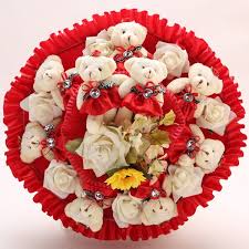 Pink huggable teddy bear with free roses. Buy Dressed Teddy Bear Flower Bouquet Online In Dubai