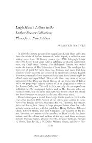 Leigh Hunt's Letters in The Luther Brewer Collection: Plans for a New  Edition