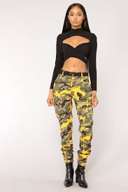 Black And Yellow Cargo Pants Don T Call Me High Rise Joggers Yellow Camo Camo Pants Black Bodysuit Long Sleeve Bodysuit