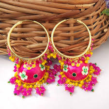 Dark Pink Meenakari Jhumka With Golden Bali Earrings Fashioncrab Com