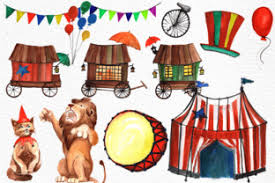 Circus animals vector clip art combo with monkey, hippo, elephant, lion, tiger, penguins, seal, bunny rabbit, big top, fun fair, carnival. Watercolor Circus Clipart Clown Clipar Circus Animals Grafik Von Vivastarkids Creative Fabrica