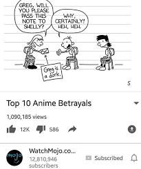 Top 10 Anime Betrayals Watchmojo Youtube Diary Of A Wimpy Kid Greg Meme Wimpy Kid Kid Memes Top 10 Memes
