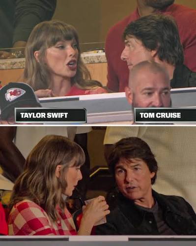 Taylor Swift and Tom Cruise chopping it up at Broncos-Chiefs in Arrowhead 🤩