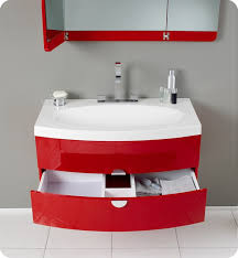 Now that the vanity has a facet installed and hole for the sink, you can install the sink for the last time. 36 Red Modern Bathroom Vanity With Three Panel Folding Mirror In Faucet Option