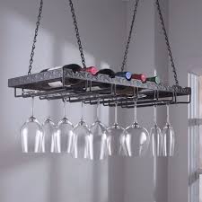Hanging Wine Rack Ceiling Mount 8 Bottle 24 Glass Stemware Metal Storage Holder Wineenthusiast Hanging Wine Glass Rack Diy Wine Glass Hanging Wine Rack