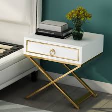 White Black Bedside Table Gold Storage Nightstand With Drawer Stainless Steel X Base In 2020 Black Bedside Table White Bedside Table White And Gold Nightstand