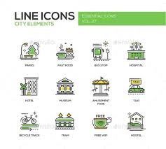 City Elements Line Design Icons Set Icon Design City Icon Line Design