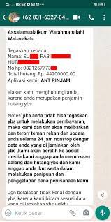 May 27, 2021 · jadi teman akrab saya meminjam identitas saya berupa ktp dan atm untuk pinjaman online pada tanggal 6 bulan januari 2021 dengan cicilan selama 3 bulan, tetapi hingga sekarang teman tersebut hilang. Oknum Pinjaman Online Lakukan Tuduhan Palsu Dan Ancam Sebar Data Serta Fitnah Menggelapkan Dana Media Konsumen