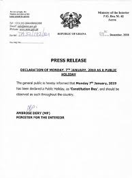 An updated list of 2019 public holidays has been issued by the ministry of interior. Constitution Day Gov T Declares January 7 Public Holiday Airnewsonline