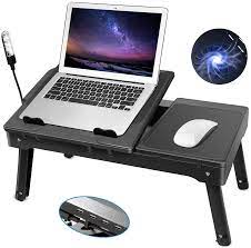 Portable laptop desk *see offer details. Moclever Laptop Table For Bed Multi Functional Laptop Bed Table Tray With Internal Cooling Fan 2 Independent Laptop Stands Foldable 3 Different Height Laptop Desk Led Lamp 4 Port Usb Onthelordssideventures