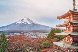 Mount Fuji And Chureito Pagoda At Sunrise In Autumn Japan The Stock Photo Picture And Royalty Free Image Image 84701653