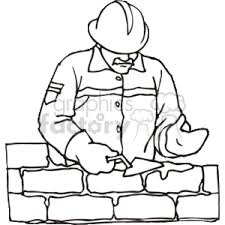 Construction worker clipart black and white 7. An Outline Of A Construction Worker Placing Bricks To Make A Wall Clipart Commercial Use Gif Wmf Svg Clipart 160988 Graphics Factory