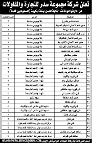 وظائف للسعوديين بمجموعة سدر للتجارة في مكة وظائف اليوموظائف اليوم