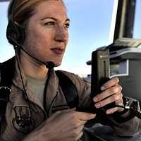 Maj. Amy Moore, pilot, of the 452nd Contingency Respone