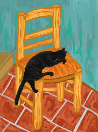 van gogh s chair with cat art parody van gogh art