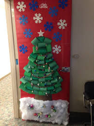 Office Christmas Door Decoration Contest Christmas Tree Scene With Workin Christmas Door Decorating Contest Christmas Door Decorations Door Decorating Contest
