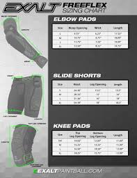 exalt paintball slide short pant elbow pad size and sizing chart