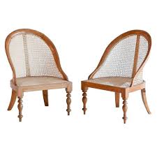 Pair Of Anglo Indian Satinwood Caned Armchairs 1stdibs Com Caned Armchair Slipper Chairs Furniture