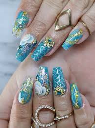 Blue And Gold Glass Mermaid Nails Learn How On Y Channel Mermaid Mermaiddesign Mermaidnails Mermaid Nails Glamorous Nails Nail Designs