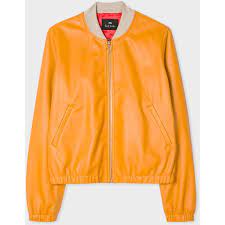 Ps Paul Smith Women S Burnt Yellow Leather Bomber Jacket 715 Liked On Polyvore Featuring Outerw Orange Leather Jacket Clothes Design Leather Bomber Jacket