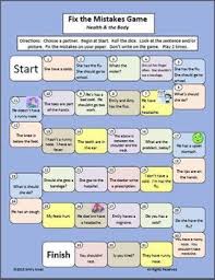 Health And The Body Fix The Mistakes Board Game Esl Prese Board Games Flashcards For Kids Grammar Games