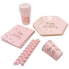 Engagement party decorations & supplies. Partytalk Disposable Dinnerware Set Pink Happy Birthday Party Supplies Including Paper Plates Cups Napkins And Straws For Girls Birthday Baby Shower Dinner Party Decorations Buy Online In Bahamas At Bahamas Desertcart Com Productid