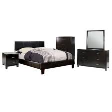 Embrace espresso finish leatherette upholstery over solid wood and wood veneers in a platform bed with a padded and vertically stitched headboard. Espresso Bedroom Furniture Furniture The Home Depot