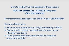 Peso For Peso Covid 19 Donation Drive Bdo Unibank Inc