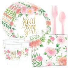 Floral Baby Shower Standard Tableware Kit Serves Partybell Com Floral Baby Shower Baby Shower Party Supplies Baby Shower Cakes Girl