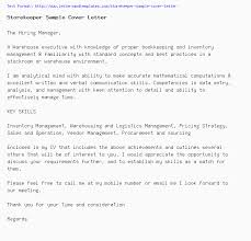 This article provides you with useful tips on how to write a most impressive application letter in nigeria. Storekeeper Sample Cover Letter Job Application Letter
