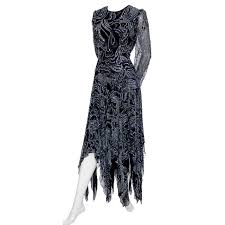 1980s Terence Nolder Vintage Dress W Handkerchief Hem In Metallic Sparkle Fabric Vintage Dress Design Vintage Black Dress Fashion