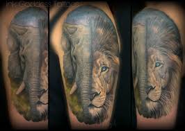 Box braids offer a great opportunity for those that want to extend their hair do many different style. Elephant Lion Integration Custom Half Sleeve By Haylo Tattoonow