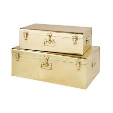 2 Metal Trunks In Gold In 2020 Metal Trunks Decorative Trunks Decorative Storage Boxes