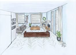 Perspectief Tekening Voor Ontwerp En Stylingplan Van Een Woonkamer Met Landelijke Stijl Interieuradvies I Interieur Ontwerpen Perspectief Tekening Interieur