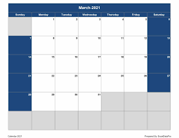 Download 2021 Monthly Calendar (Sun Start) Excel Template - ExcelDataPro