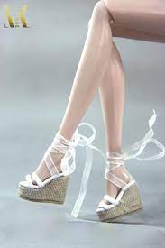 Sk109 White Ribbon Wedge Heel Shoes For Fr Dg Momoko Barbie Azone Ebay Barbie Shoes Doll Shoes Shoes Heels Wedges