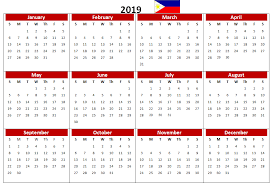 Philippines 2019 Pdf Printable Calendar Printable Calendar Download Calendar Printables Printable Calendar