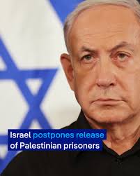Israeli Prime Minister Benjamin Netanyahu's office said it will delay the  release of over 600 Palestinian prisoners and detainees who were due for  release after Hamas handed over six Israeli hostages on